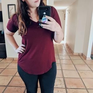 Burgundy V-Neck Tee
